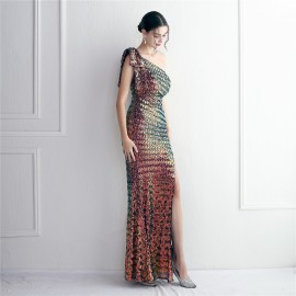 Craft Sequined Toast Clothing Long One Shoulder Appreciation Dinner Slim Fit Fishtail Wedding Socialite