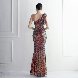 Craft Sequined Toast Clothing Long One Shoulder Appreciation Dinner Slim Fit Fishtail Wedding Socialite