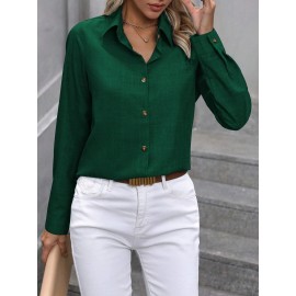 Spring Summer Casual Single Breasted Solid Color Color Matching Long Sleeve Collared Shirt Women Top