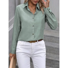 Spring Summer Casual Single Breasted Solid Color Color Matching Long Sleeve Collared Shirt Women Top