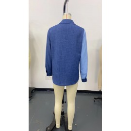Spring Summer Casual Single Breasted Solid Color Color Matching Long Sleeve Collared Shirt Women Top