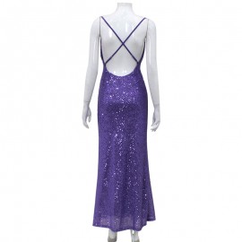 Light Luxury Sequined Evening Dress Sexy Low Cut Backless Slip Dress Slim Fit Elegant Fishtail Dress Women