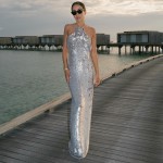 Silver Paillette Dress High Grade Light Luxury Evening Dress Bride Toast Dress Sexy Backless Dress Women