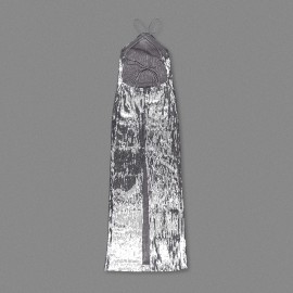 Silver Paillette Dress High Grade Light Luxury Evening Dress Bride Toast Dress Sexy Backless Dress Women
