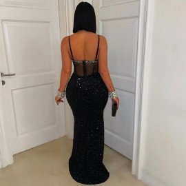 Velvet Sequined Party Dress Dress Rhinestone Strap Dress Sheath Dress Women