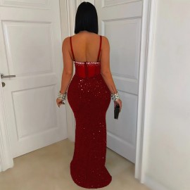 Velvet Sequined Party Dress Dress Rhinestone Strap Dress Sheath Dress Women