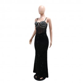 Velvet Sequined Party Dress Dress Rhinestone Strap Dress Sheath Dress Women