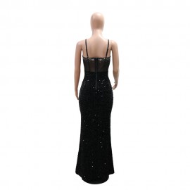 Velvet Sequined Party Dress Dress Rhinestone Strap Dress Sheath Dress Women