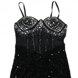 Velvet Sequined Party Dress Dress Rhinestone Strap Dress Sheath Dress Women