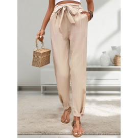 Summer Women Solid Color Pleated Tapered Casual Pants