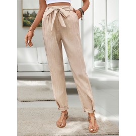 Summer Women Solid Color Pleated Tapered Casual Pants