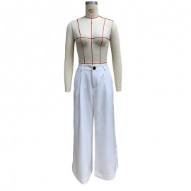 Women Clothing Solid Color Simple High Waist Wide Leg Straight Trousers
