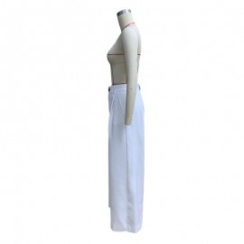 Women Clothing Solid Color Simple High Waist Wide Leg Straight Trousers