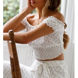 Short Top Printed Sexy Polka Dot Autumn Sexy Women off Shoulder