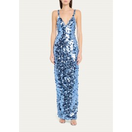Sequined Blue Sequin V neck Dress with Shoulder Straps Sexy Dress Women Clothing