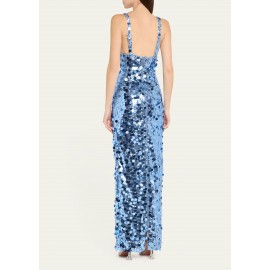 Sequined Blue Sequin V neck Dress with Shoulder Straps Sexy Dress Women Clothing