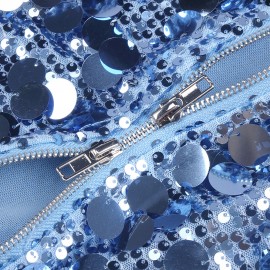 Sequined Blue Sequin V neck Dress with Shoulder Straps Sexy Dress Women Clothing
