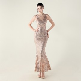 High Neck Fishtail Evening Dress Pearl Embroidery Sequined Crystal Diamond Decorations Red Carpet Wedding Cocktail Dress