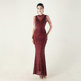 High Neck Fishtail Evening Dress Pearl Embroidery Sequined Crystal Diamond Decorations Red Carpet Wedding Cocktail Dress
