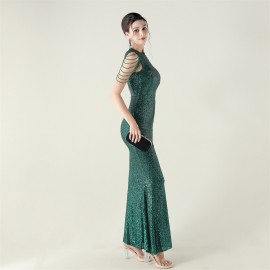 High Neck Fishtail Evening Dress Pearl Embroidery Sequined Crystal Diamond Decorations Red Carpet Wedding Cocktail Dress