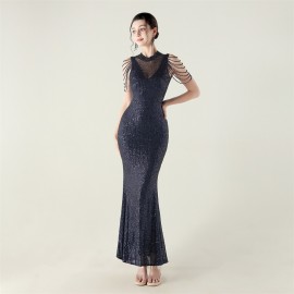 High Neck Fishtail Evening Dress Pearl Embroidery Sequined Crystal Diamond Decorations Red Carpet Wedding Cocktail Dress