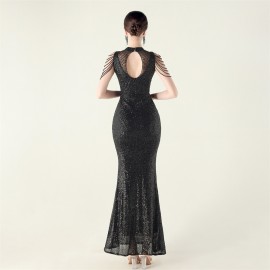 High Neck Fishtail Evening Dress Pearl Embroidery Sequined Crystal Diamond Decorations Red Carpet Wedding Cocktail Dress