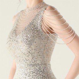 High Neck Fishtail Evening Dress Pearl Embroidery Sequined Crystal Diamond Decorations Red Carpet Wedding Cocktail Dress