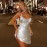 Spring Women Clothing Halter Swing Collar Sexy Backless Bronzing Slim Dress