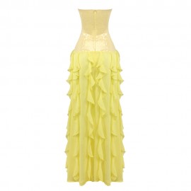 French Tight Waist Yellow Tube Top Dress Holiday Backless Summer Ruffles Women Clothing Tight Waist