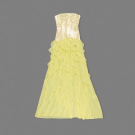 French Tight Waist Yellow Tube Top Dress Holiday Backless Summer Ruffles Women Clothing Tight Waist
