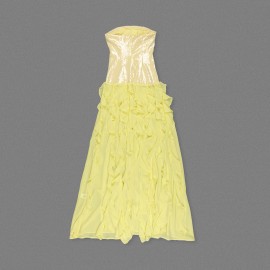 French Tight Waist Yellow Tube Top Dress Holiday Backless Summer Ruffles Women Clothing Tight Waist