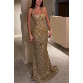 Spring Summer Sequined Halter Dress Holiday Party Casual Dress