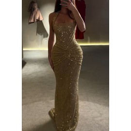 Spring Summer Sequined Halter Dress Holiday Party Casual Dress