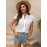 French Vintage Single Row Multi Buckle Hollow Out Cutout out Solid Color V neck Shirt