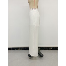 White Trousers for Women Patchwork Lace Cutout Loose Wide Leg Casual Pants