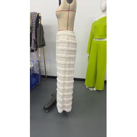 Street All Match Solid Color Lace Jacquard Hollow Out Cutout out Stitching Lace up Straight Trousers