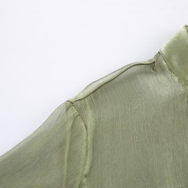 Long Sleeve Mesh High Grade Green Sheer Long Sleeve Waist Controlled Lace up Cardigan Shirt Women Sexy Shirt Top