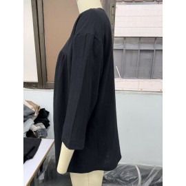 Spring Summer Cotton Linen Shirt Women Casual Retro Artistic Solid Color Three Quarter Length Sleeve Top Women