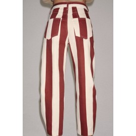 Women Clothing Summer Retro Casual Loose Striped Tapered Jeans