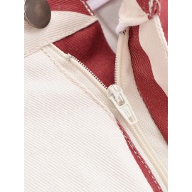 Women Clothing Summer Retro Casual Loose Striped Tapered Jeans
