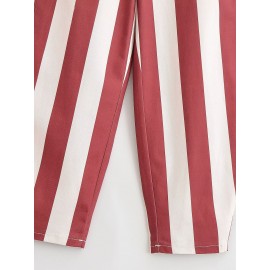 Women Clothing Summer Retro Casual Loose Striped Tapered Jeans