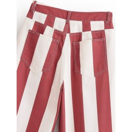 Women Clothing Summer Retro Casual Loose Striped Tapered Jeans