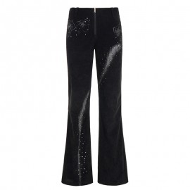 Street Rhinestone Floral Starry Sky Printed Trousers Women Casual All Match Sexy Woven Bootcut Trousers