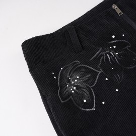 Street Rhinestone Floral Starry Sky Printed Trousers Women Casual All Match Sexy Woven Bootcut Trousers