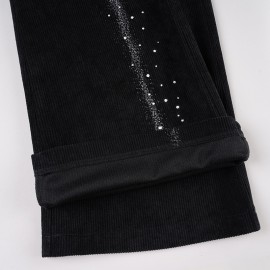Street Rhinestone Floral Starry Sky Printed Trousers Women Casual All Match Sexy Woven Bootcut Trousers