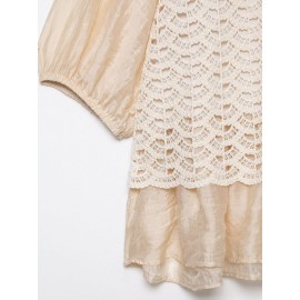 Women Clothing Summer Hollow Out Cutout Crochet Stitching Design Chic Short Sleeve Top
