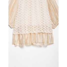 Women Clothing Summer Hollow Out Cutout Crochet Stitching Design Chic Short Sleeve Top