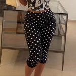 Women Clothing Summer Printed Fashionable Casual All Match Low Waist Tight Cropped Pants