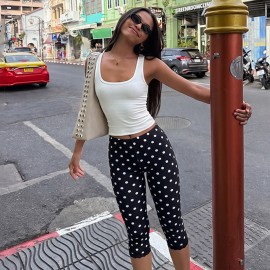 Women Clothing Summer Printed Fashionable Casual All Match Low Waist Tight Cropped Pants