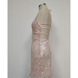 Women Wear Sexy Slim Fit Hip Dress Halter Deep V Plunge neck Backless Dress Sequined Dress